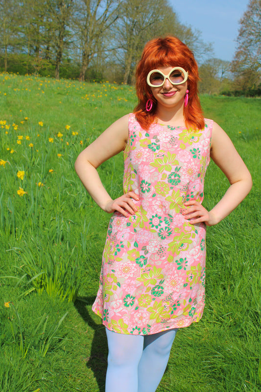 Vintage 60s Pink Floral Mini Dress