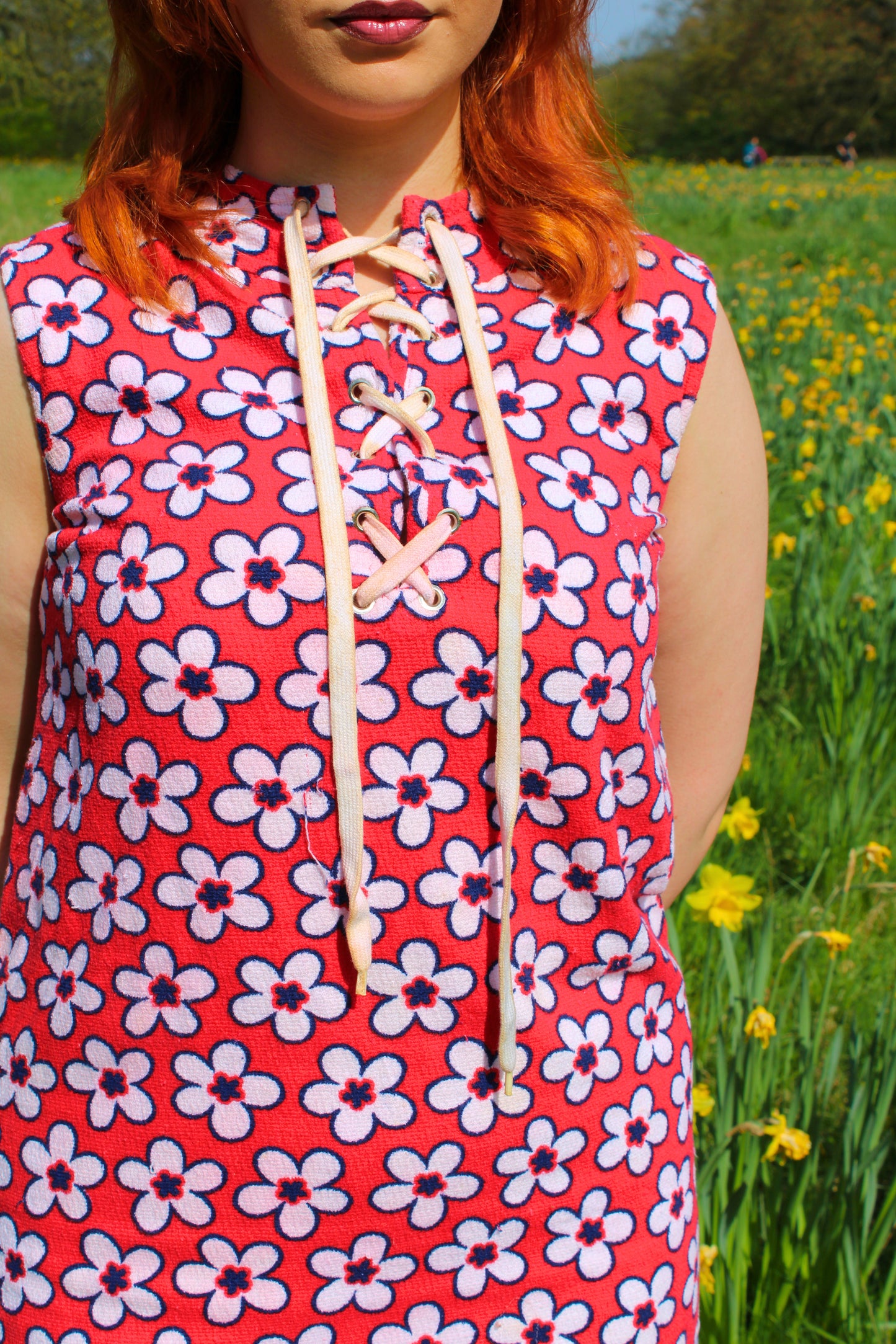 Vintage 60s Red and White Floral Towelling Dress