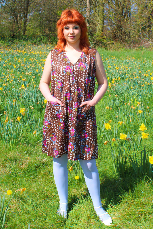 Vintage 70s Brown Floral Dress