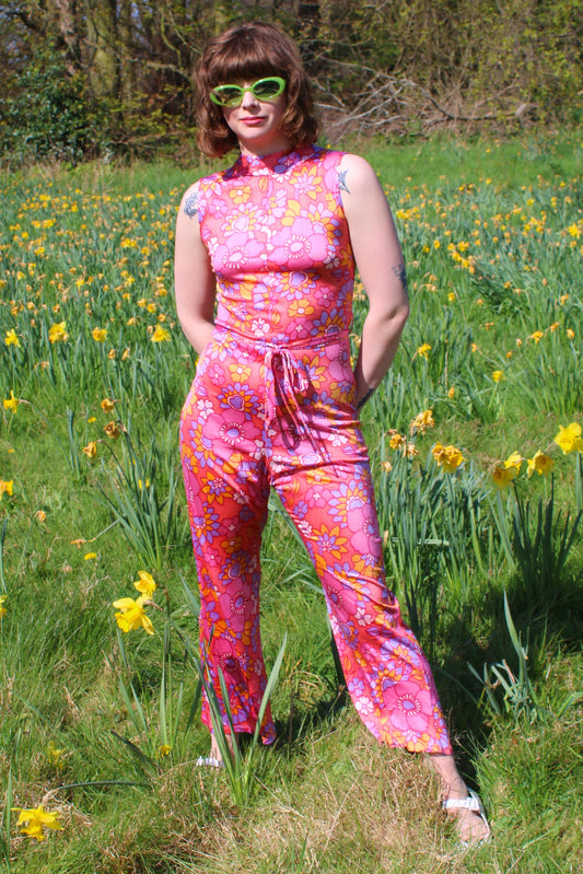 Vintage 60s Pink Floral Jumpsuit