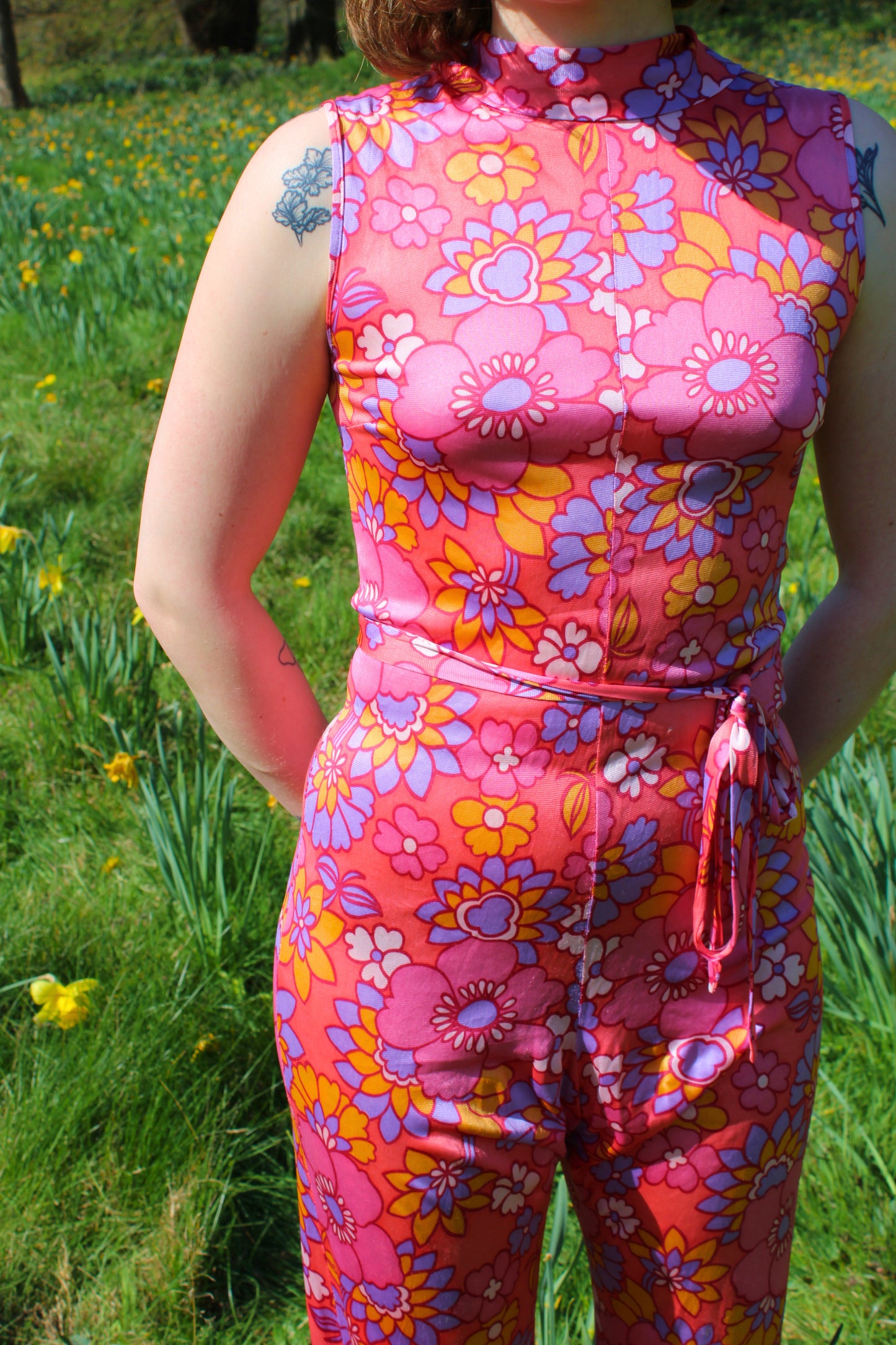 Vintage 60s Pink Floral Jumpsuit