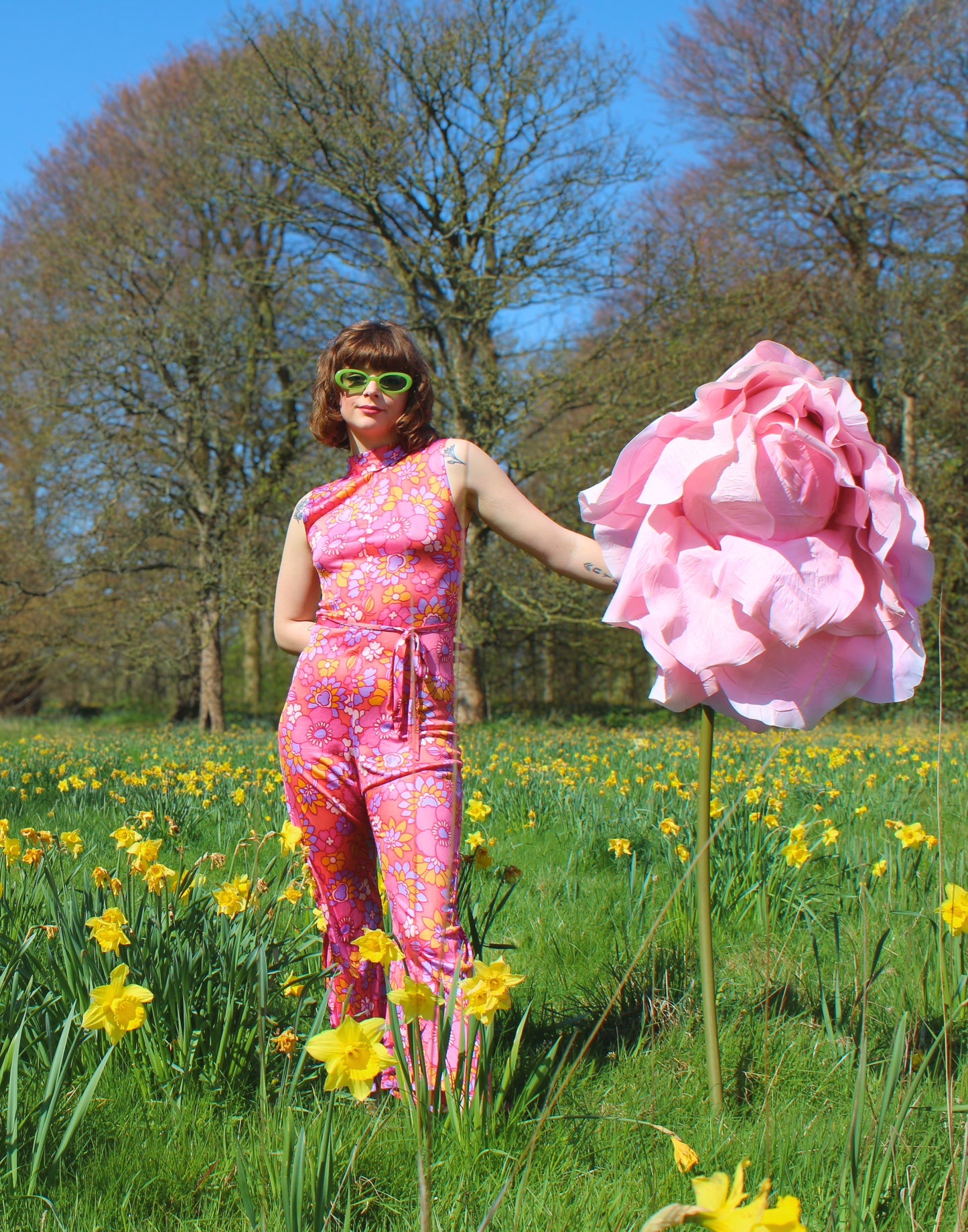 Vintage 60s Pink Floral Jumpsuit