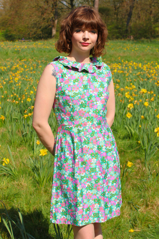 Vintage 60s Turquoise Floral Mini Dress