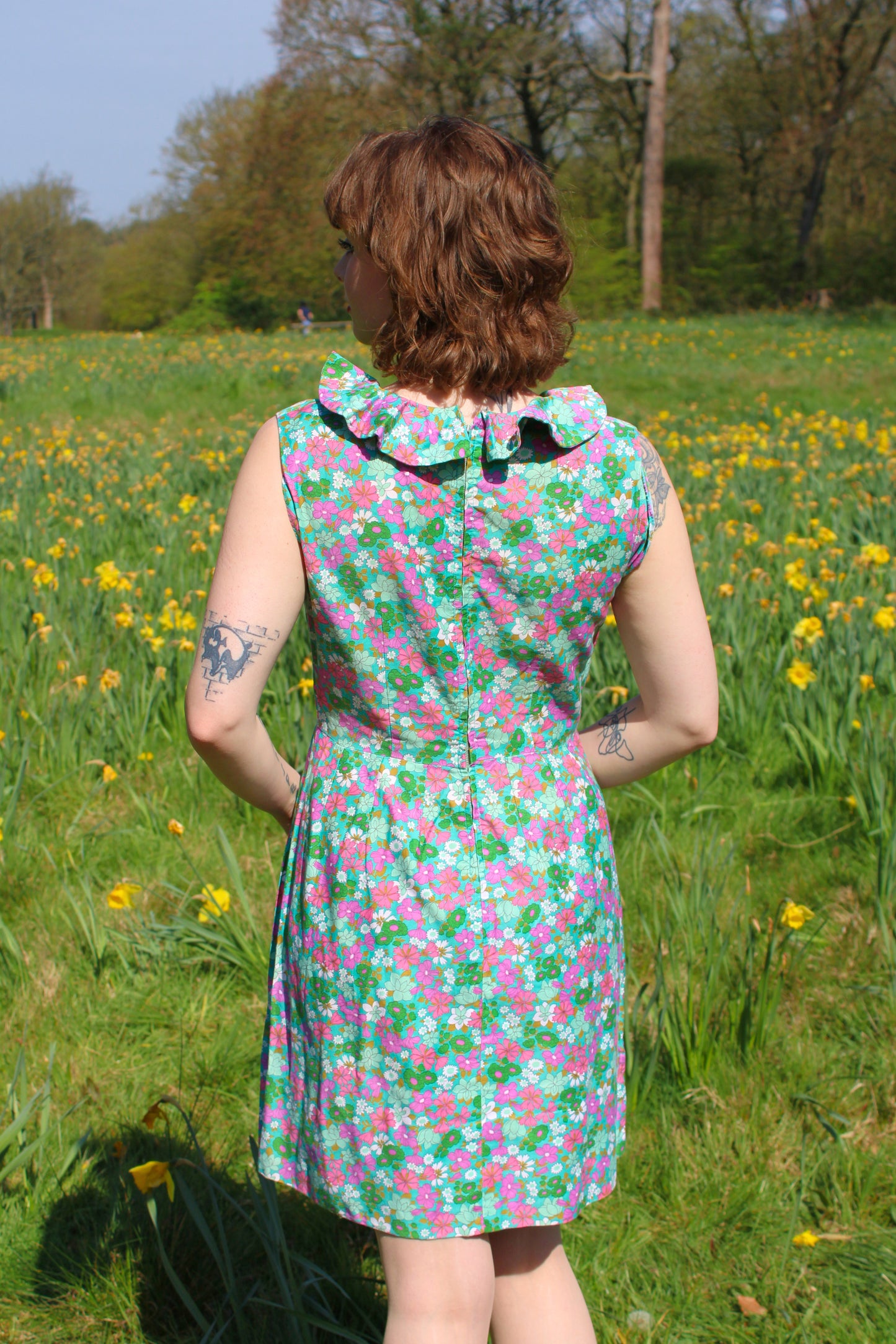 Vintage 60s Turquoise Floral Mini Dress