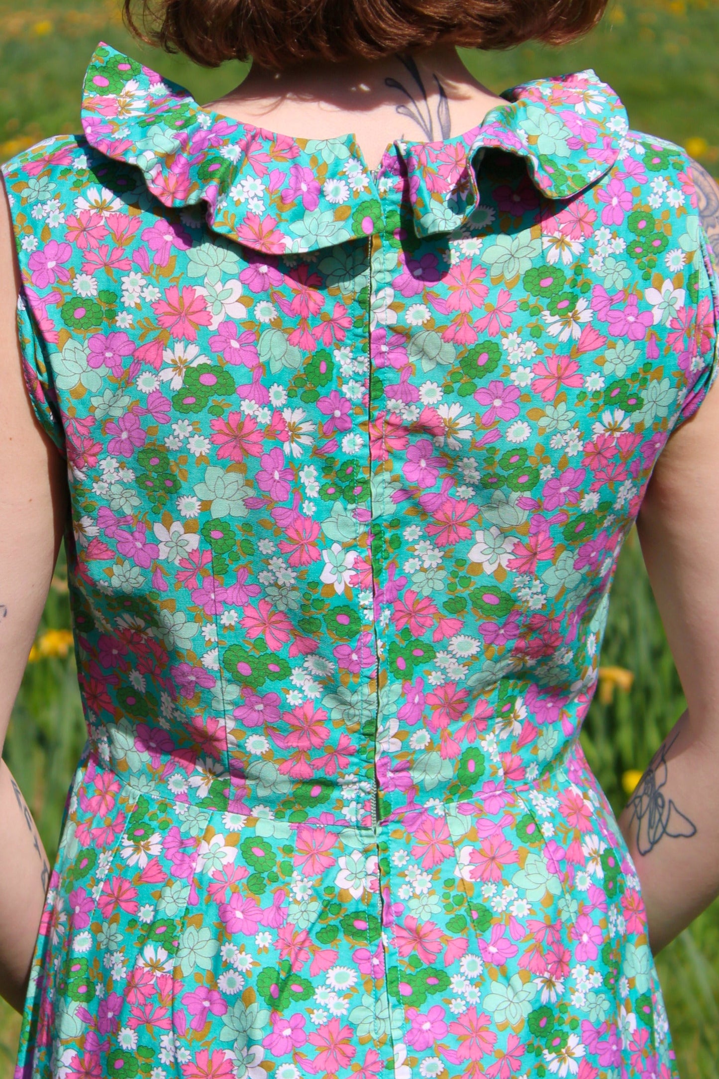 Vintage 60s Turquoise Floral Mini Dress
