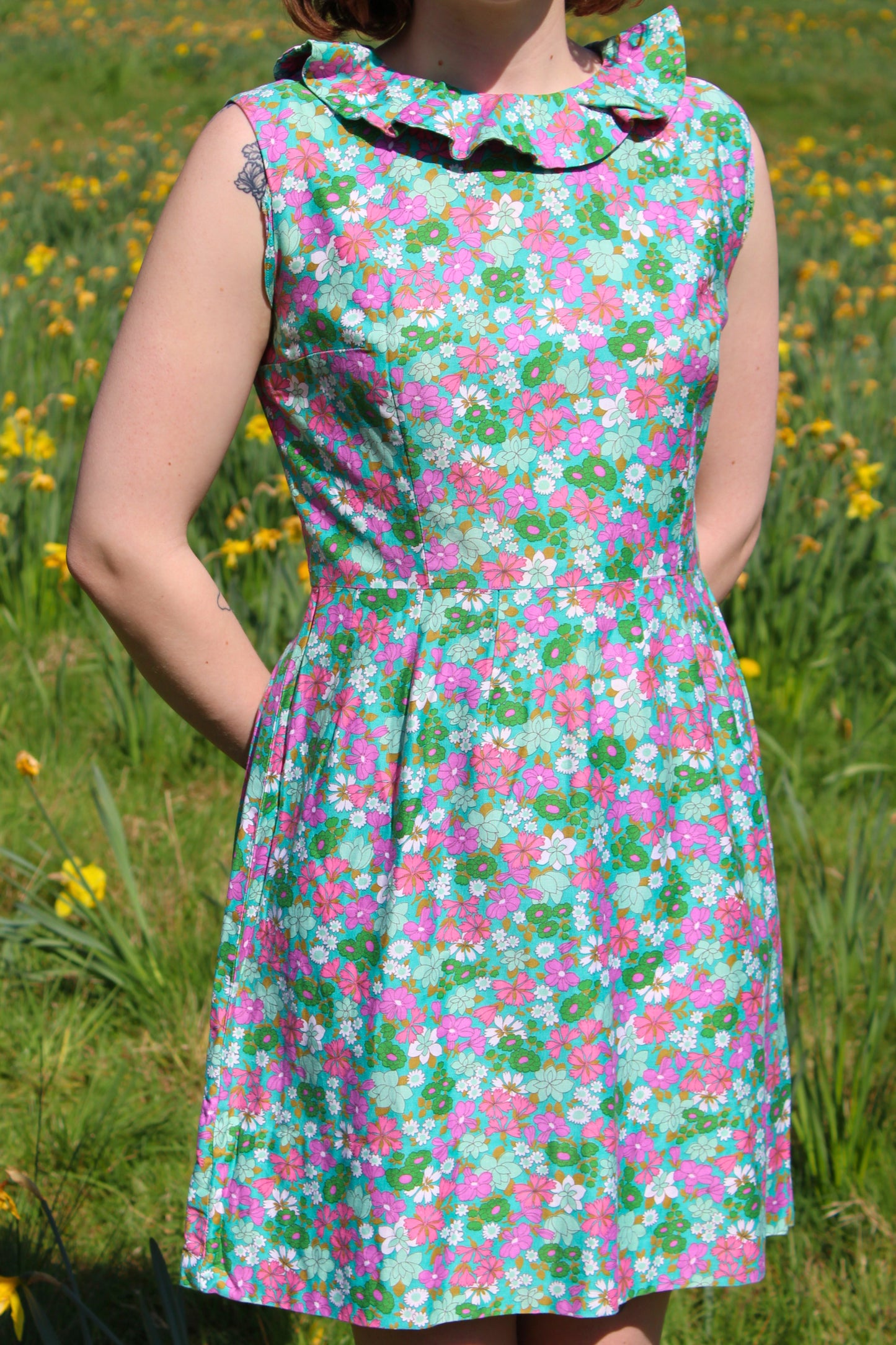 Vintage 60s Turquoise Floral Mini Dress