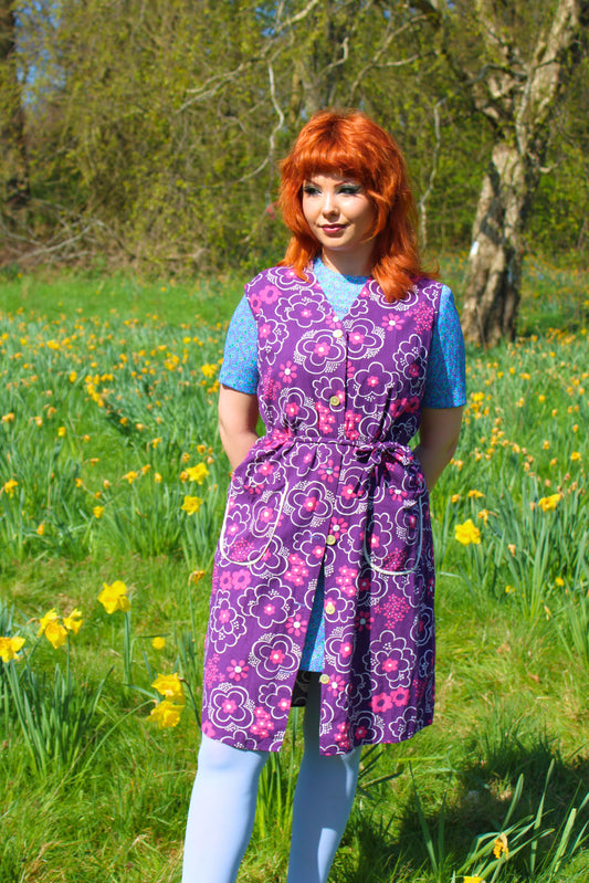 Vintage 60s Purple Floral Dress Waistcoat