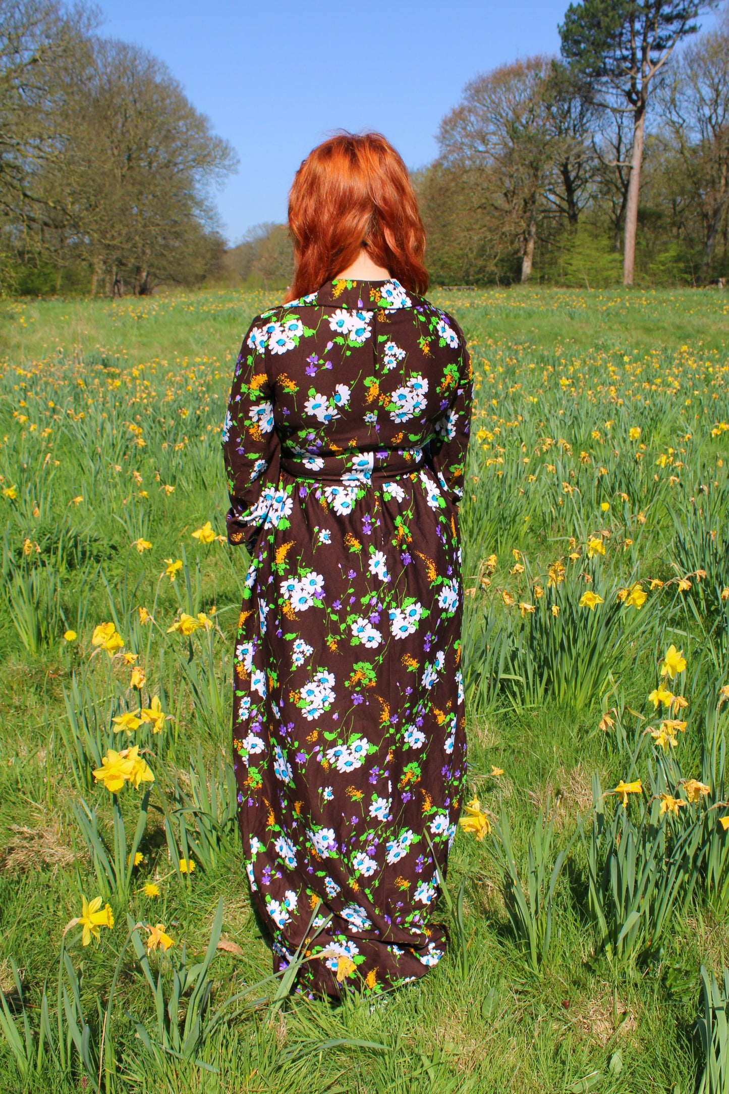 Vintage 70s Brown Floral Maxi Dress