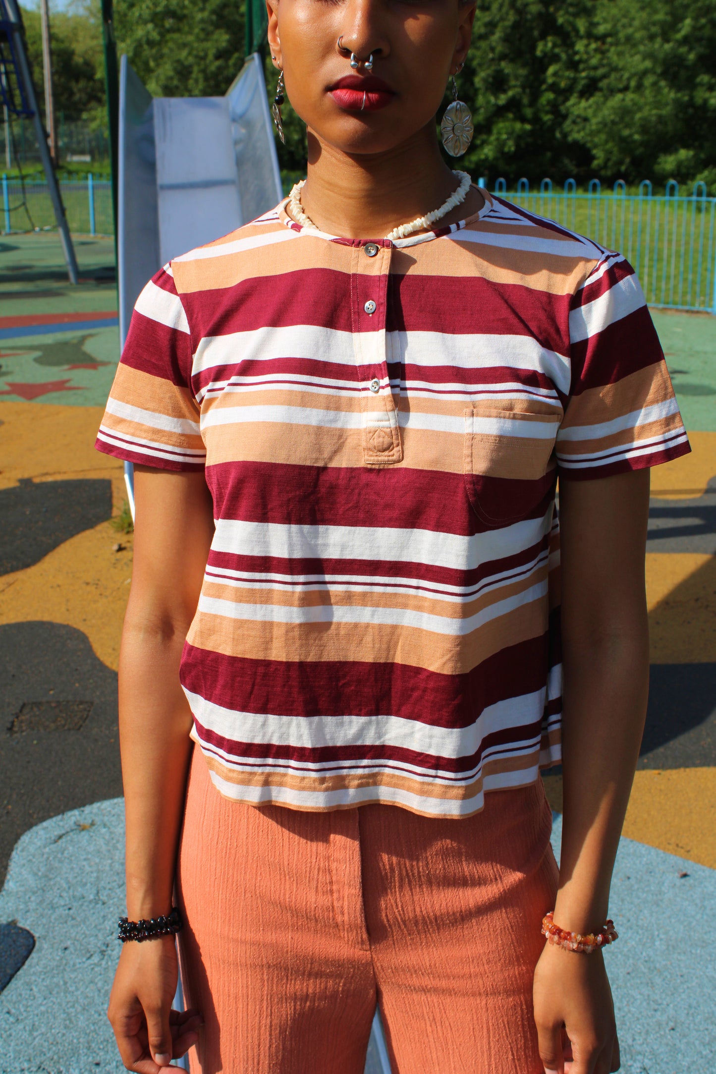 Vintage 70s Maroon Stripe T-Shirt