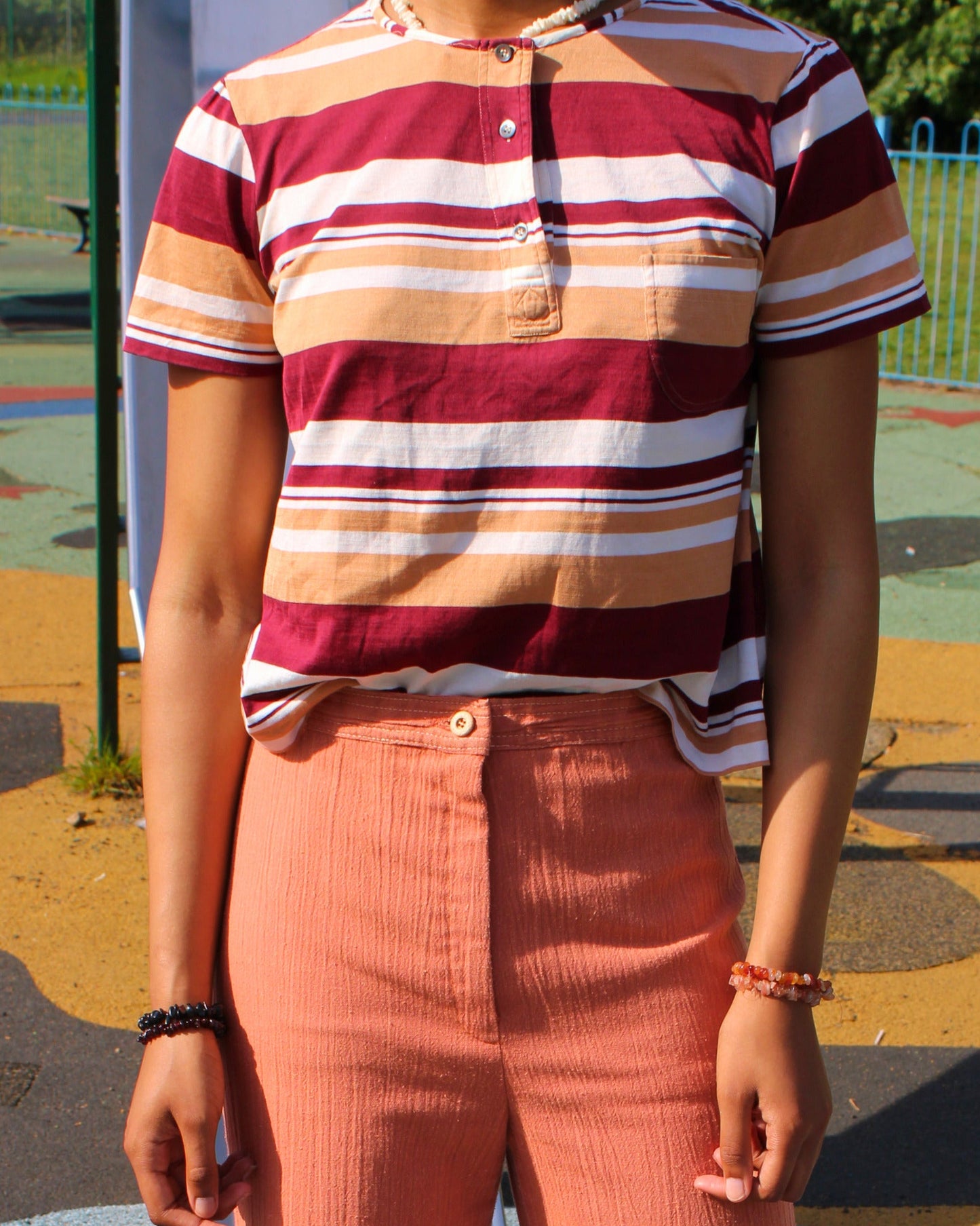 Vintage 70s Maroon Stripe T-Shirt