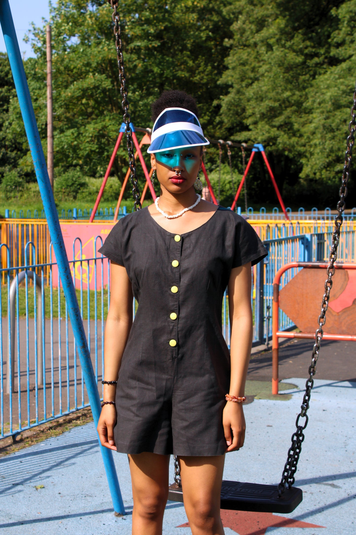 Vintage 80s Black Linen Playsuit