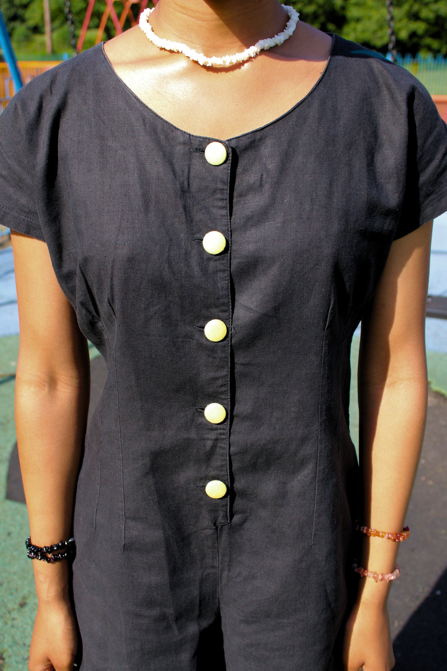 Vintage 80s Black Linen Playsuit