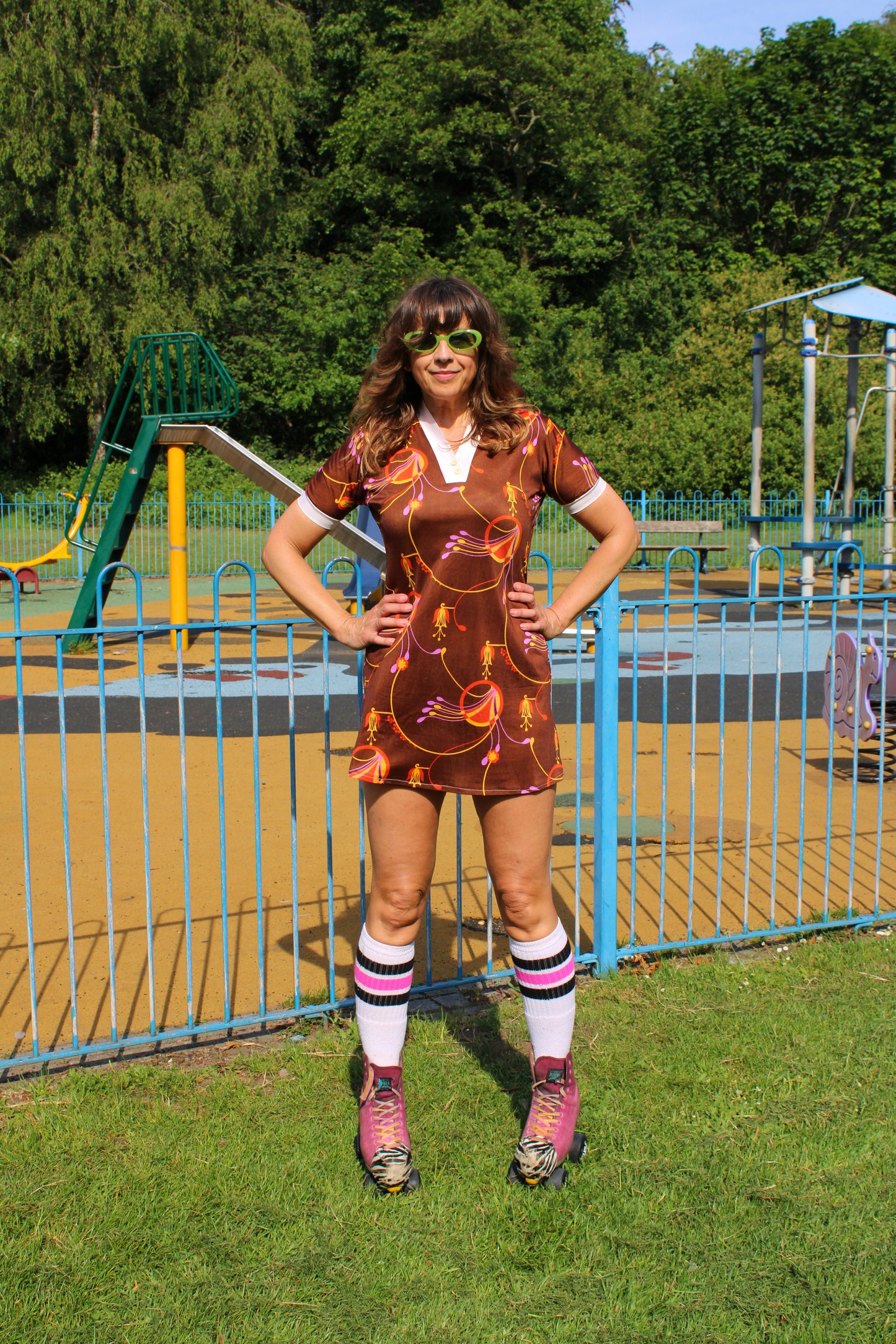 Vintage 70s Brown Psychedelic Mini Dress
