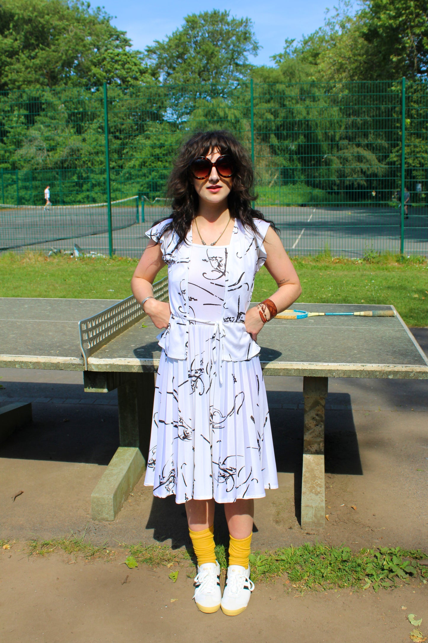 Vintage 80s White Dress and Shirt Two Piece