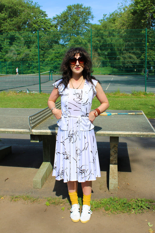 Vintage 80s White Dress and Shirt Two Piece