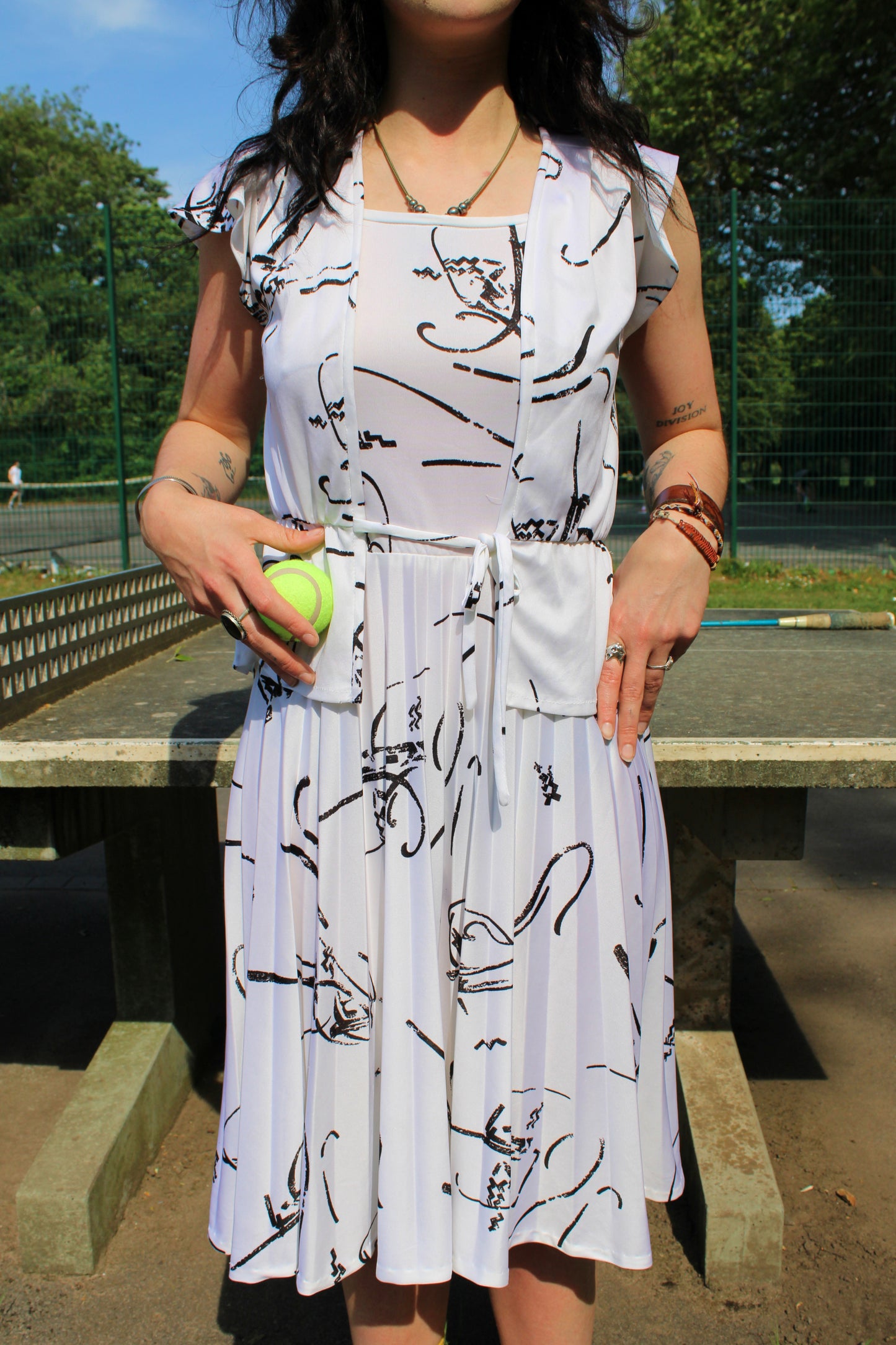 Vintage 80s White Dress and Shirt Two Piece