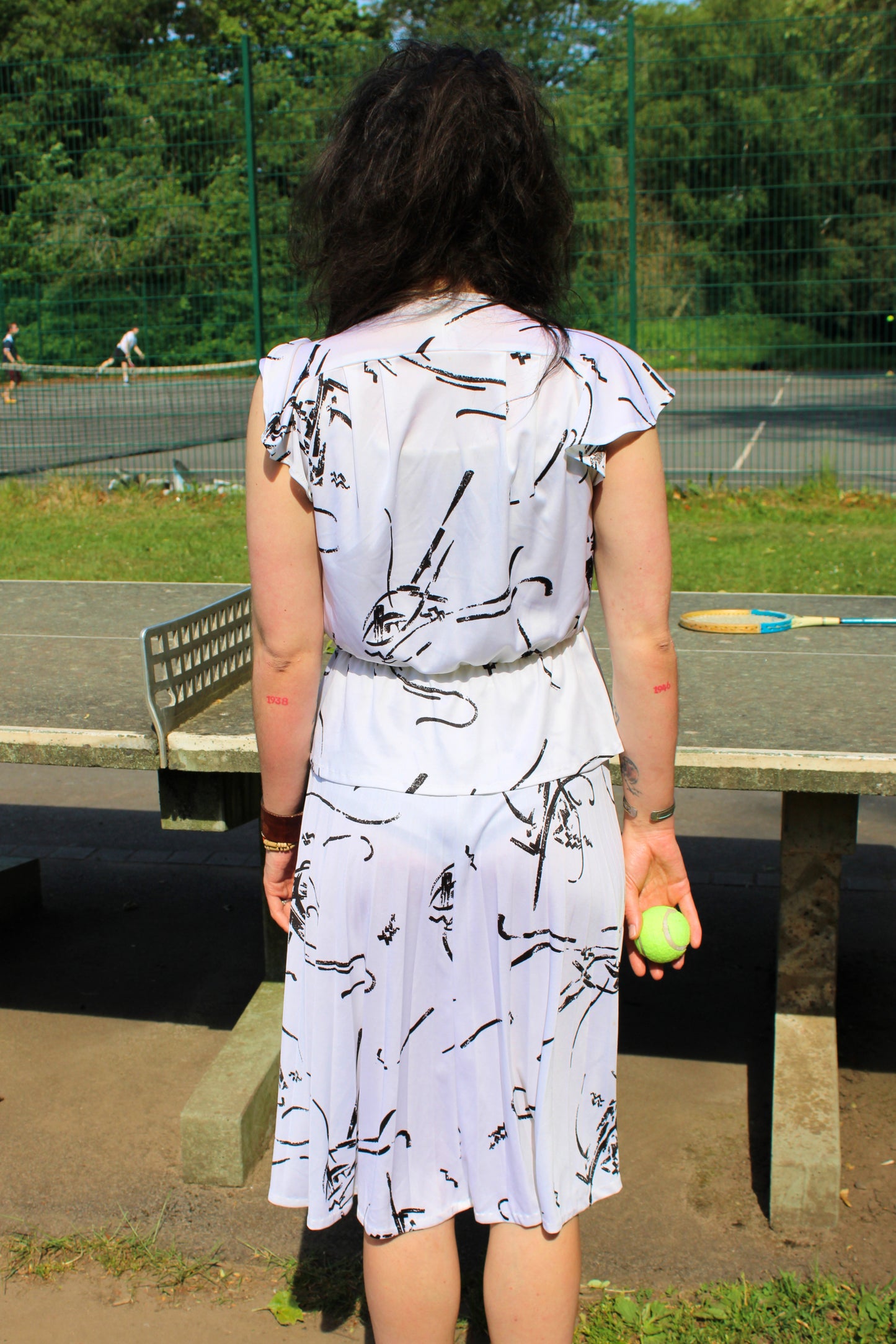 Vintage 80s White Dress and Shirt Two Piece