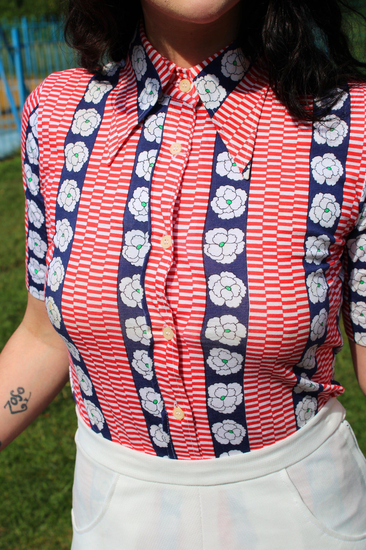 Vintage 70s Red White and Blue Shirt