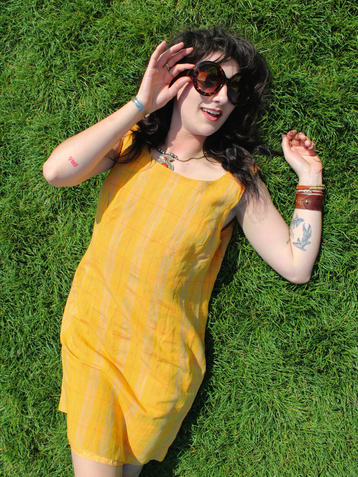 Vintage 90s Yellow Check Mini Dress