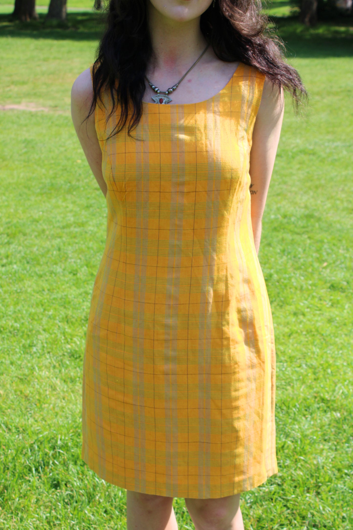 Vintage 90s Yellow Check Mini Dress