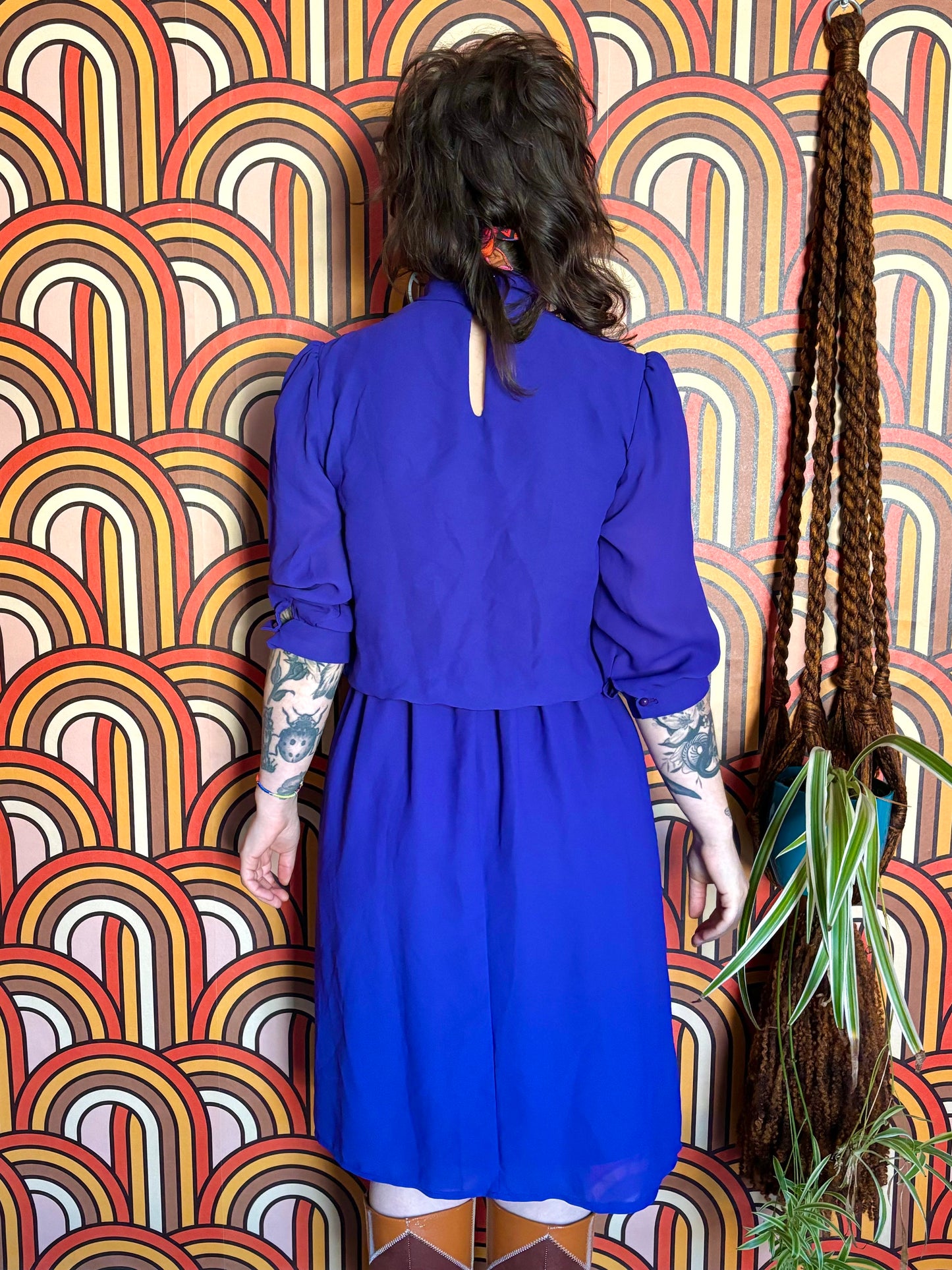 Vintage 80s Purple Midi Dress
