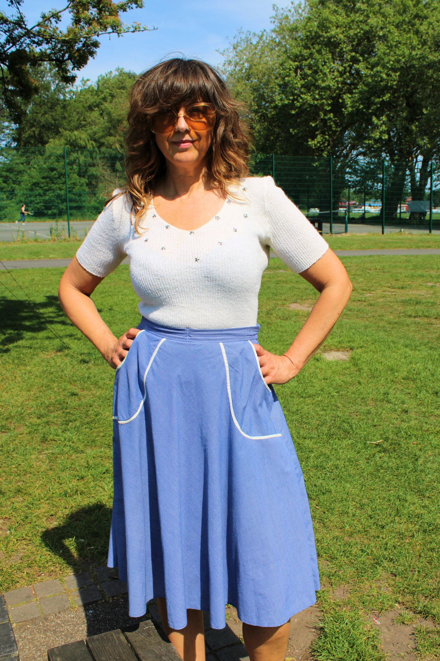 Vintage 70s Blue Midi Skirt