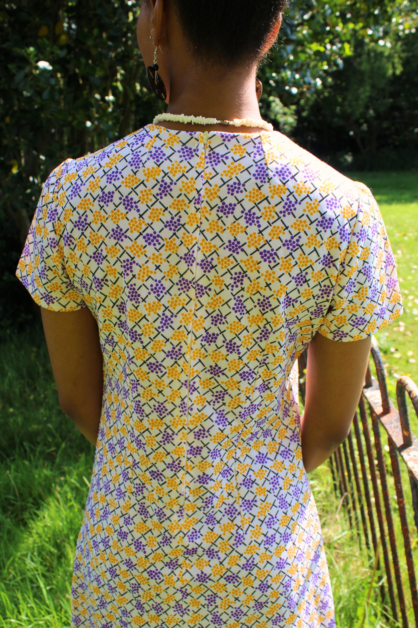 Vintage 70s White, Purple and Yellow Mini Dress
