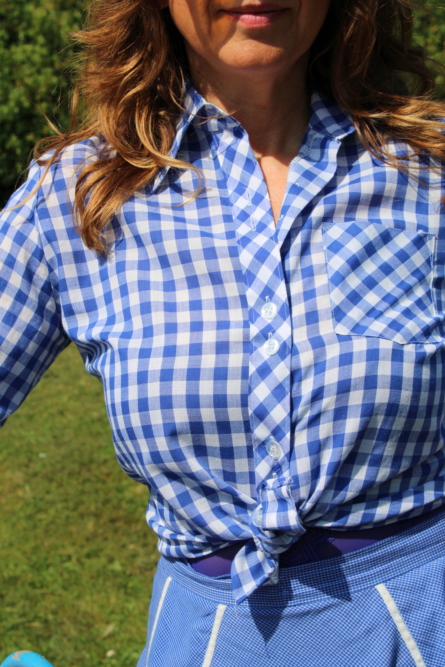 Vintage 70s Blue Gingham Cropped Shirt