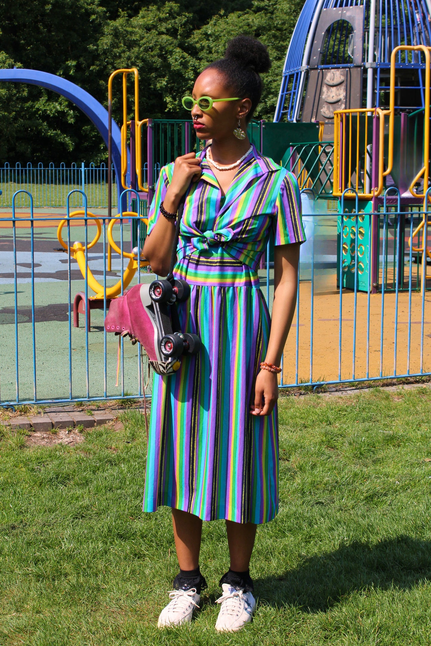Vintage 80s Colourful Stripe Dress and Jacket Two Piece