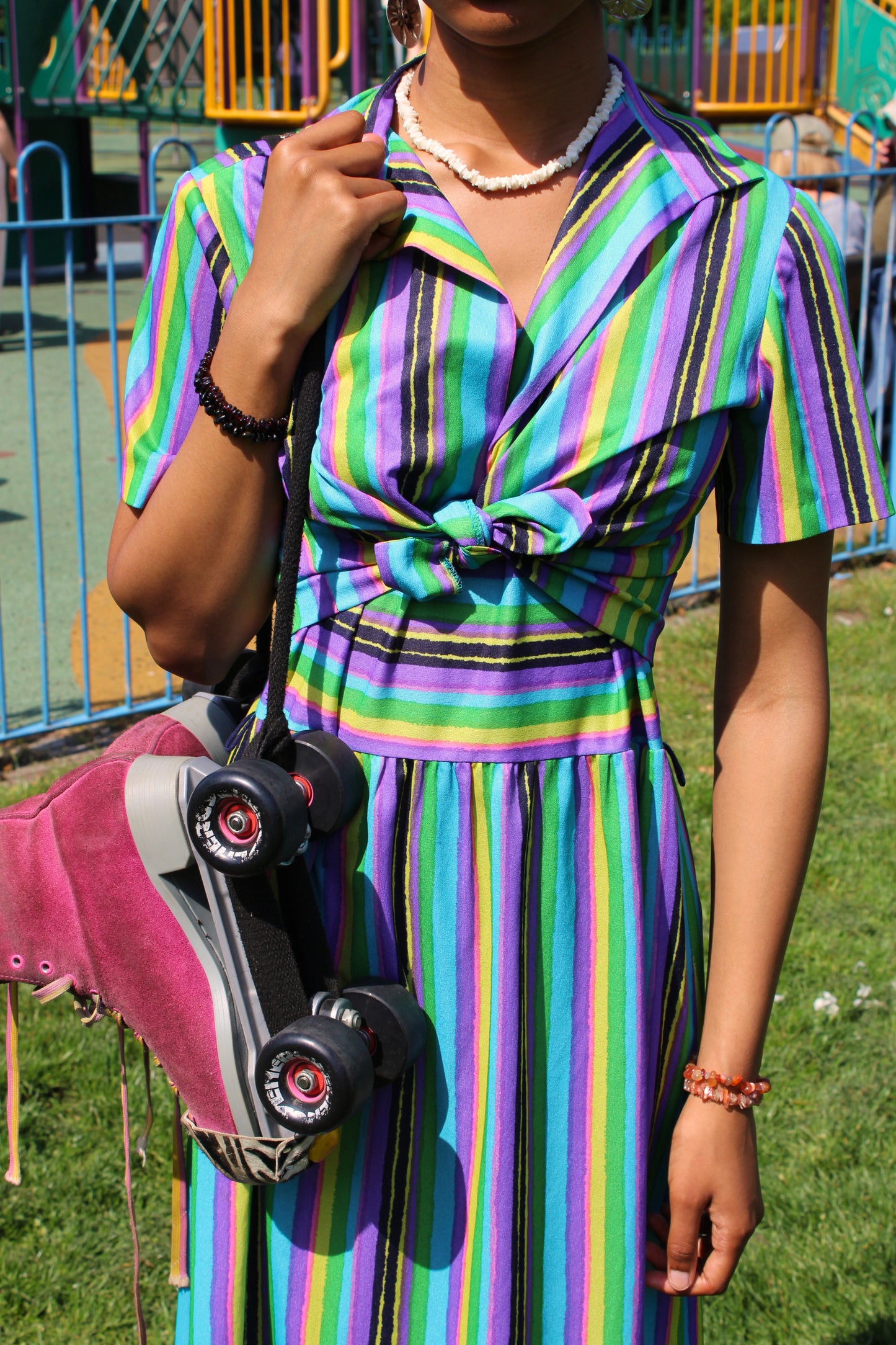 Vintage 80s Colourful Stripe Dress and Jacket Two Piece