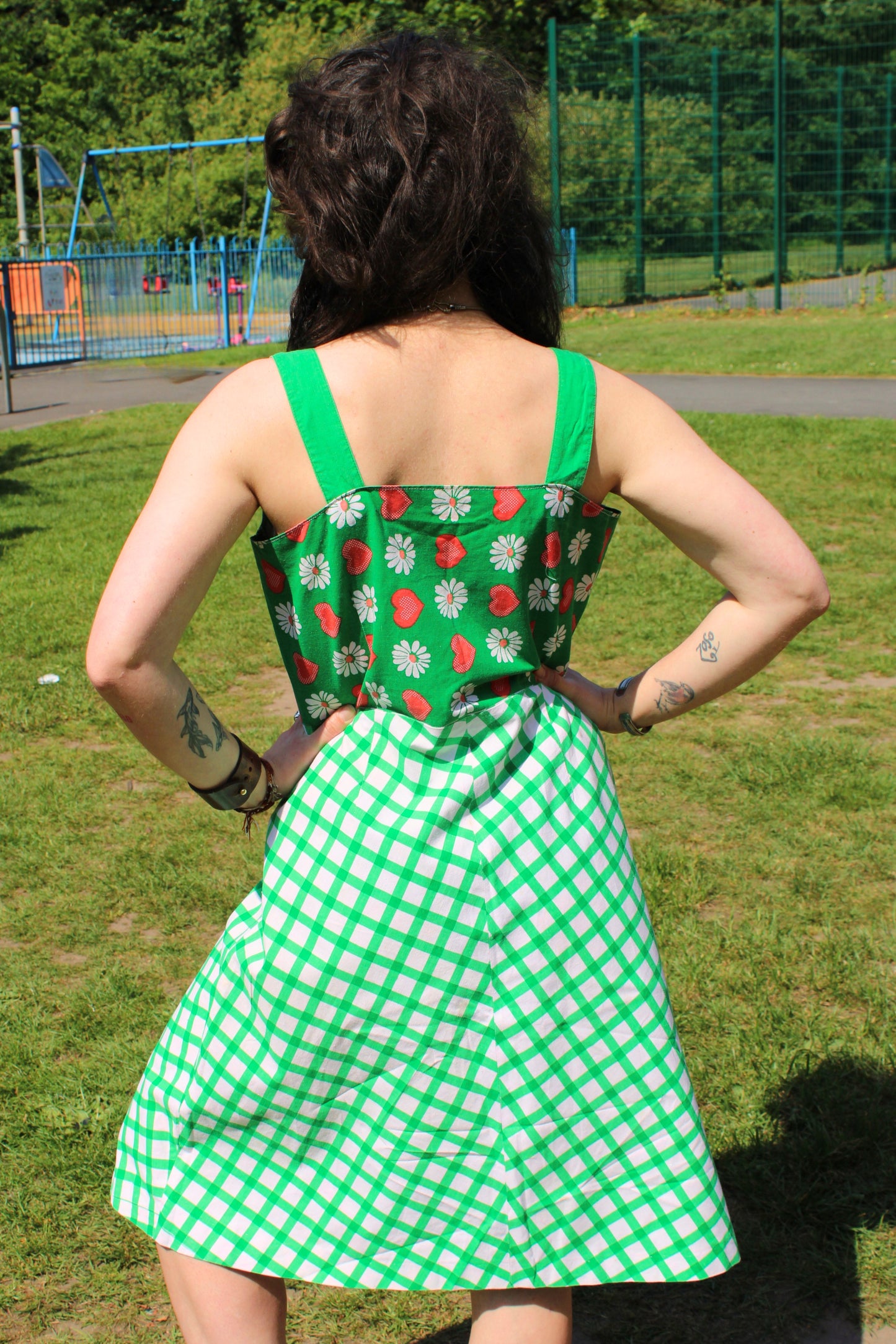 Vintage 70s Green Gingham Sun Dress
