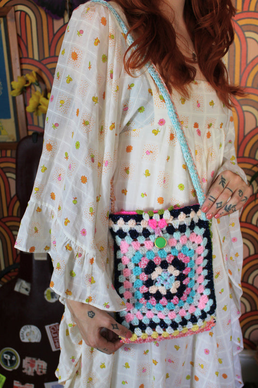 Vintage Colourful Crochet Cross Body Bag
