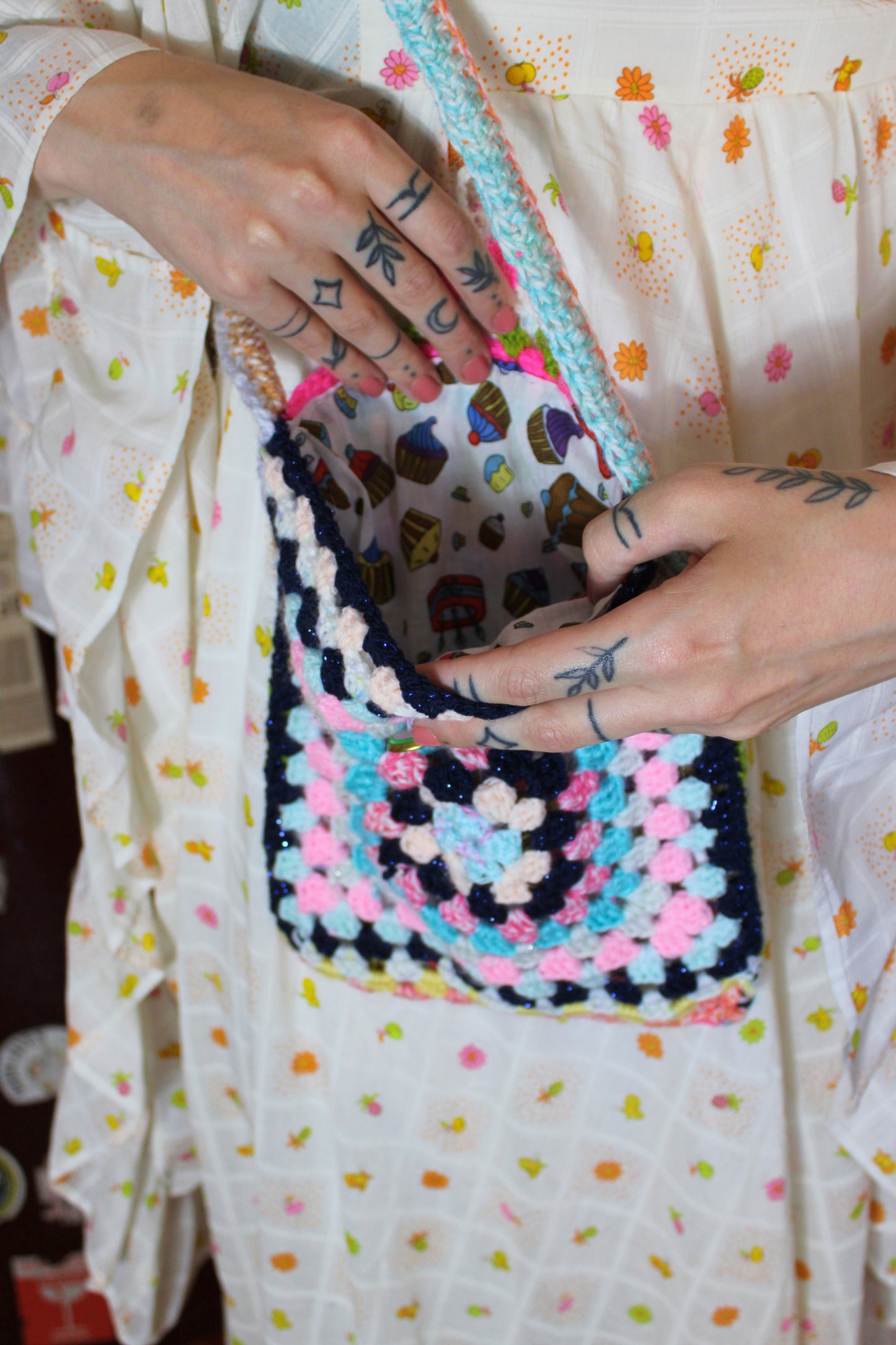 Vintage Colourful Crochet Cross Body Bag
