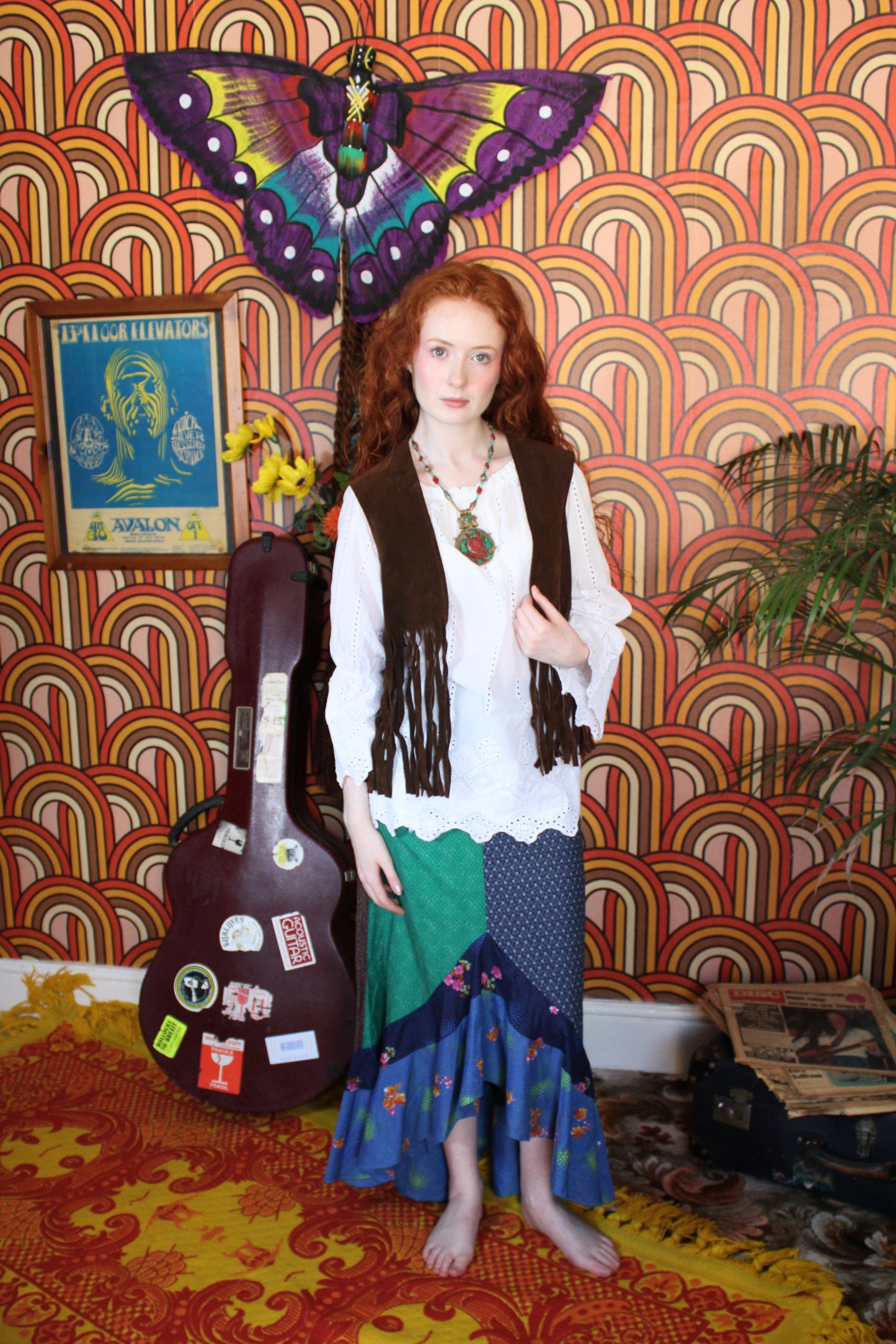 Vintage 70s Patchwork Ruffle Skirt