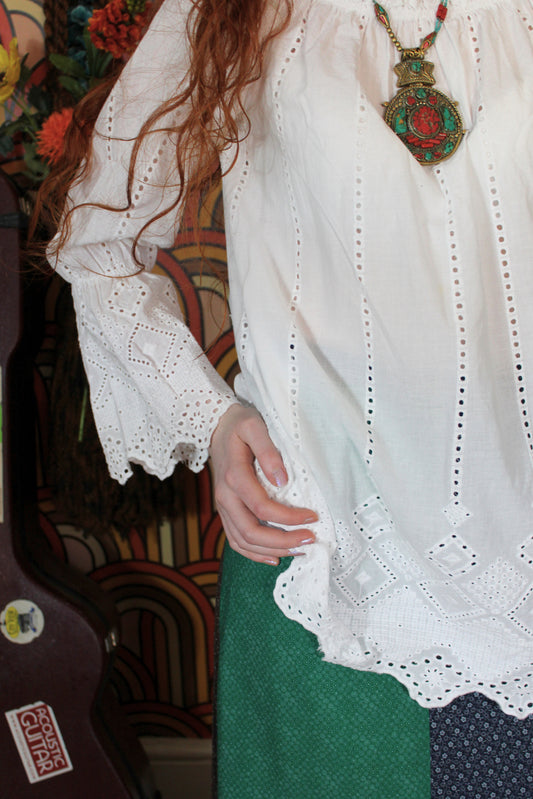 Vintage White Broderie Anglaise Blouse