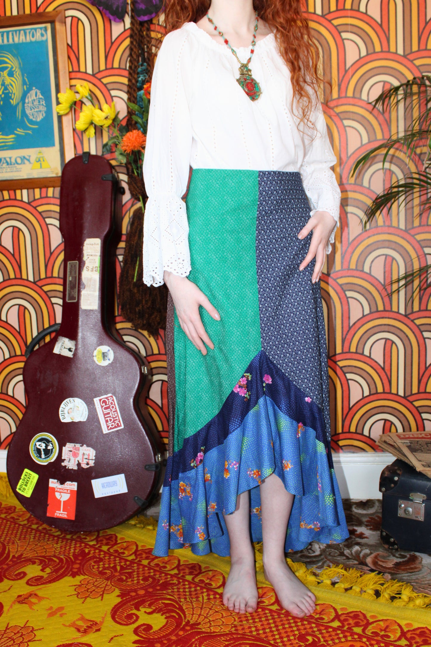 Vintage 70s Patchwork Ruffle Skirt