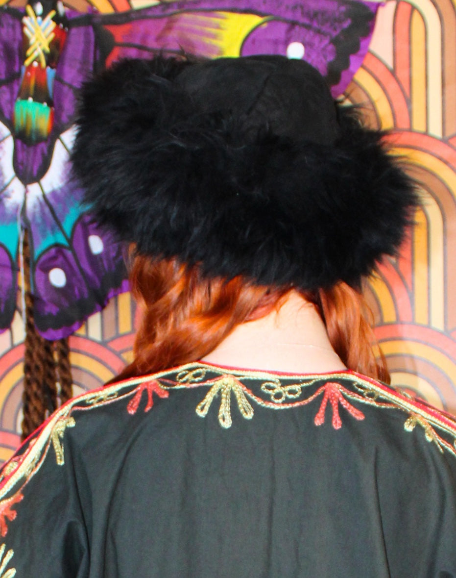 Vintage 70s Black Sheepskin Hat
