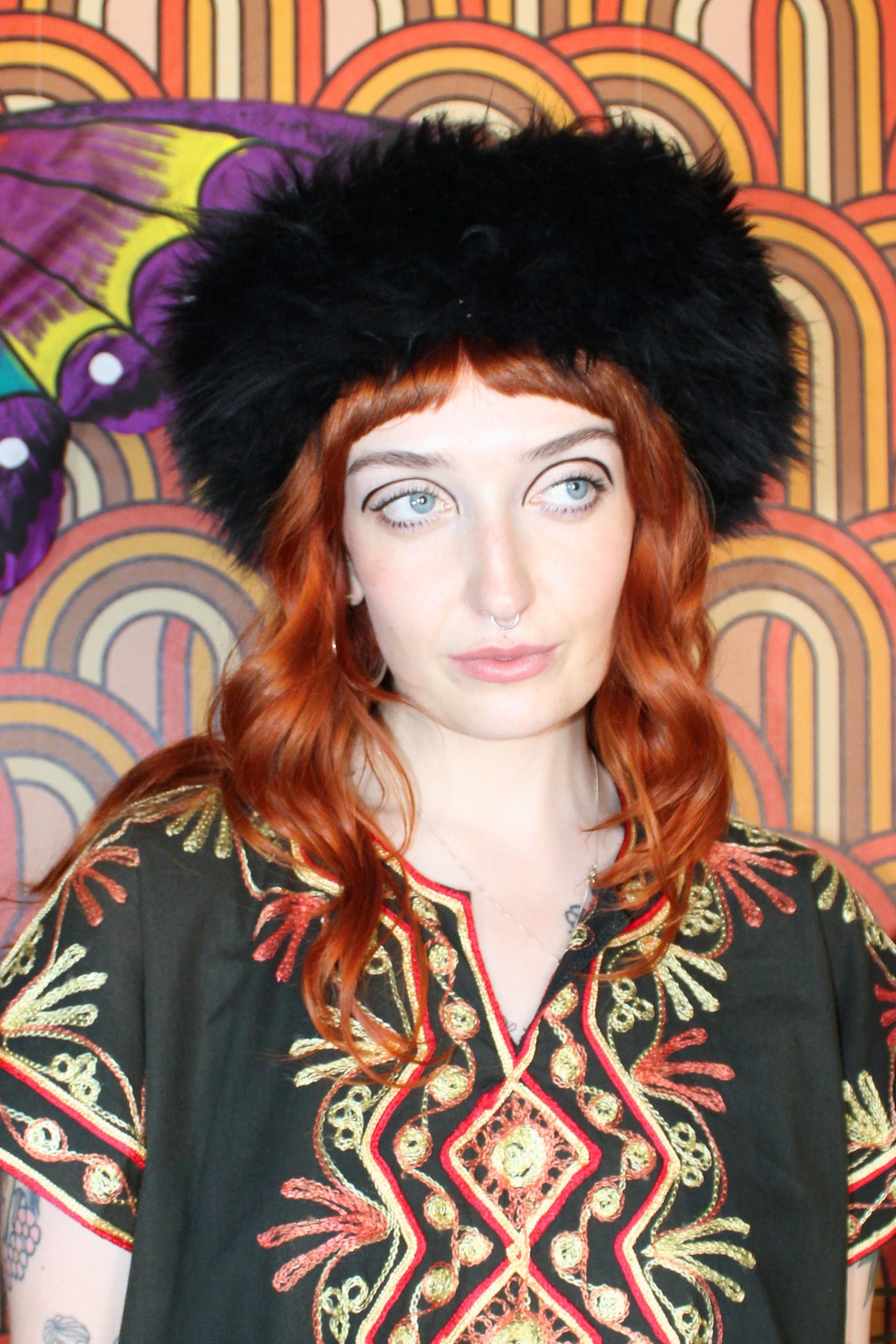 Vintage 70s Black Sheepskin Hat