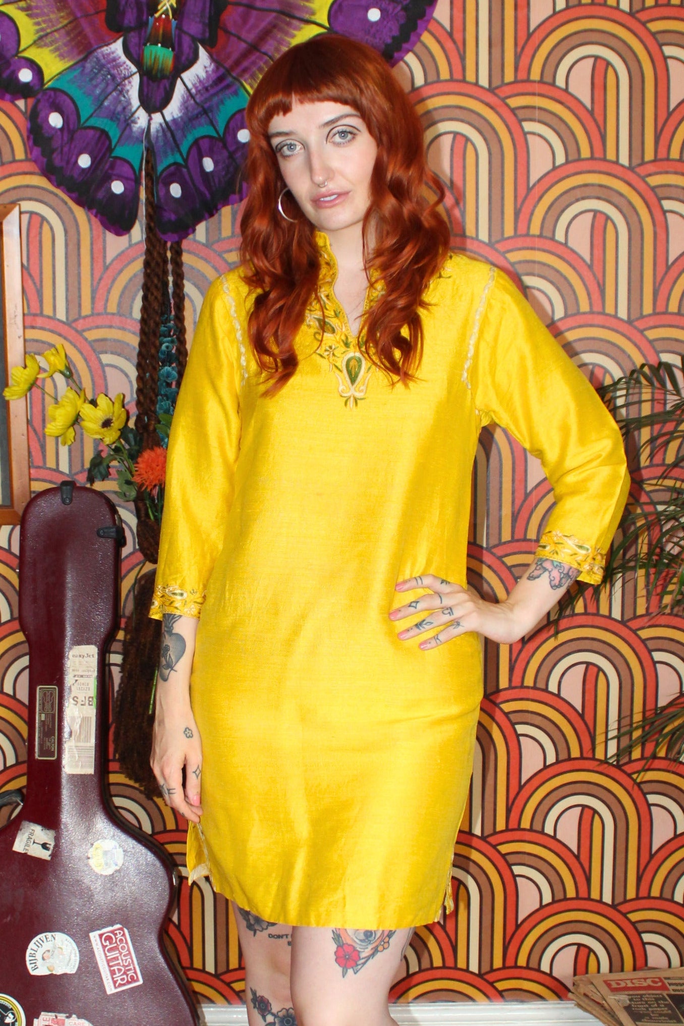 Vintage 60s Yellow Silk Tunic