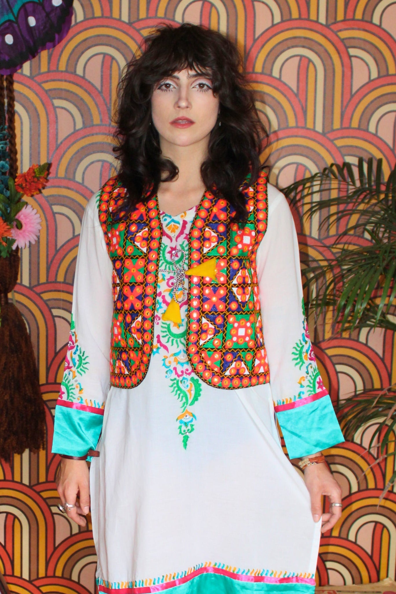 Vintage Colourful Embroidered Indian Folk Waistcoat