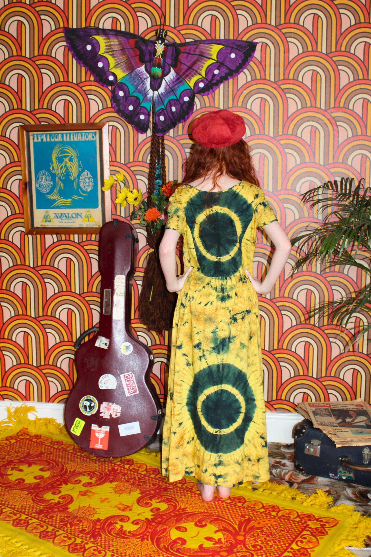 Vintage 70s Green and Yellow Tie Dye Maxi Dress