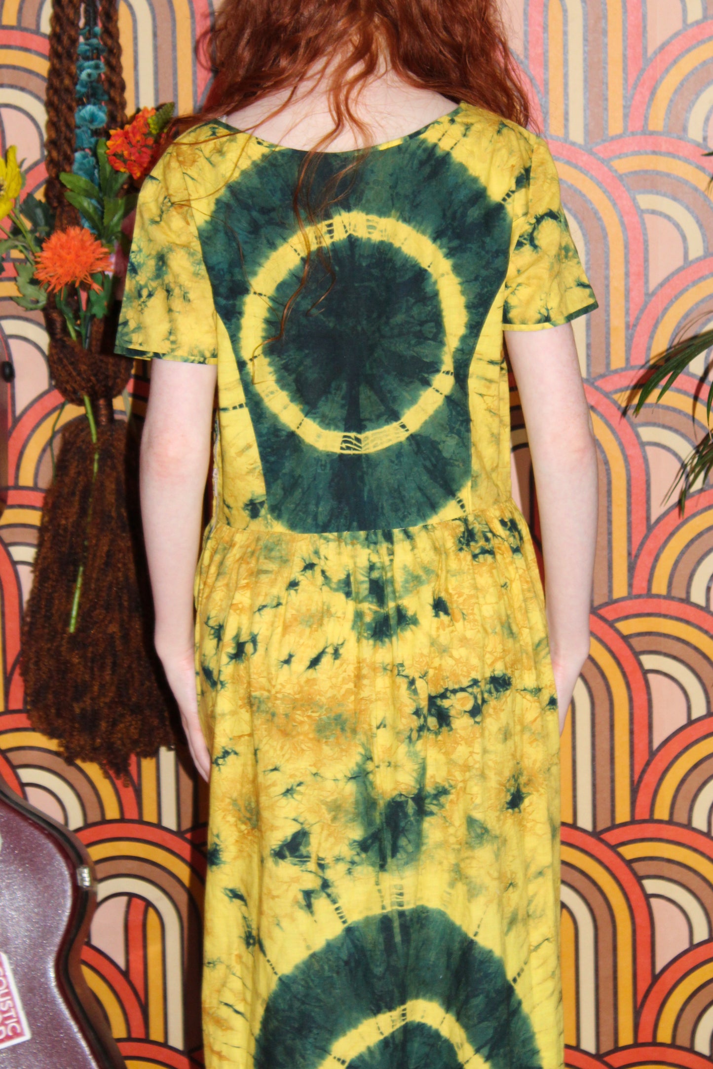 Vintage 70s Green and Yellow Tie Dye Maxi Dress