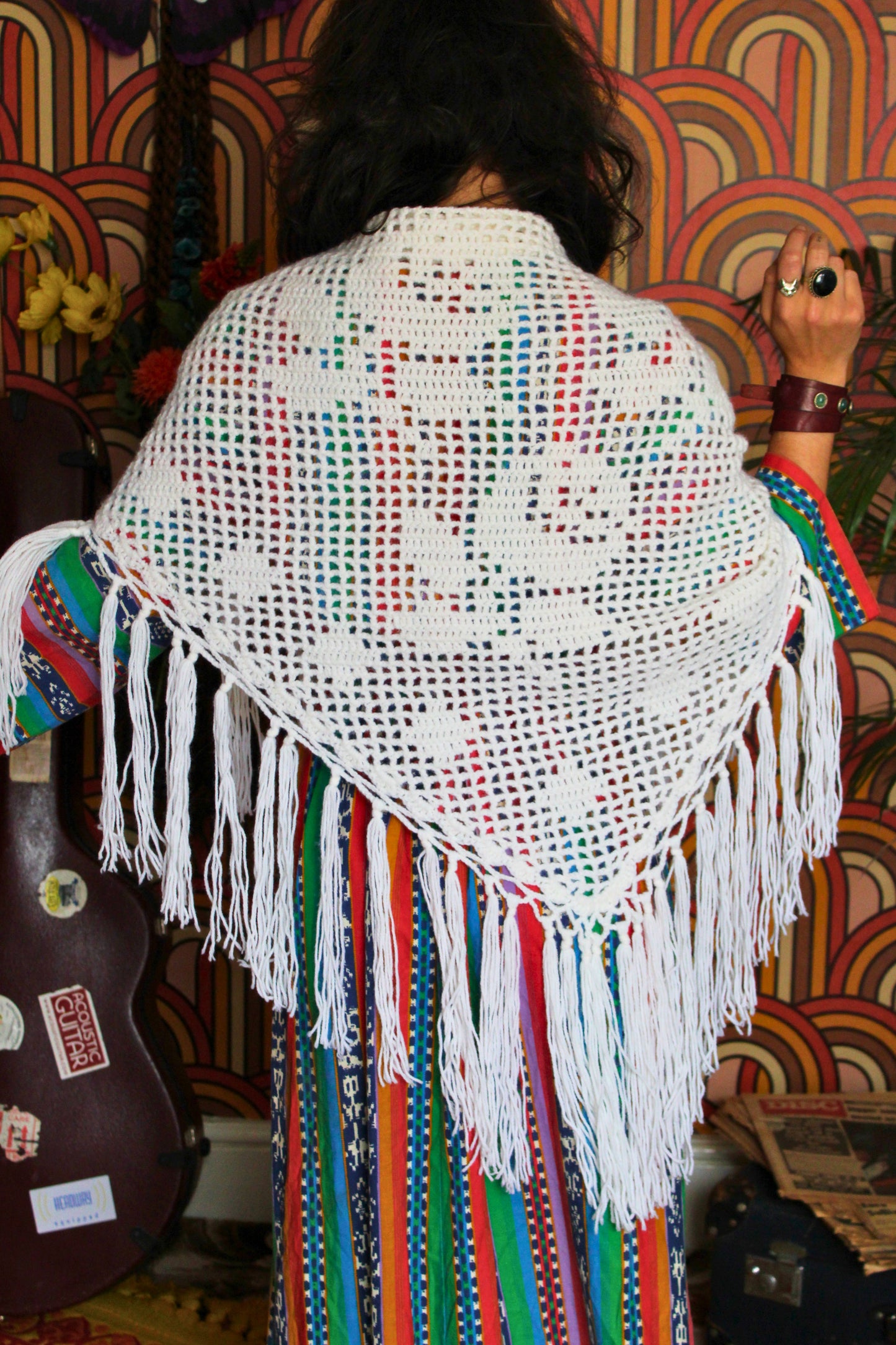 Vintage 70s White Crochet Shawl