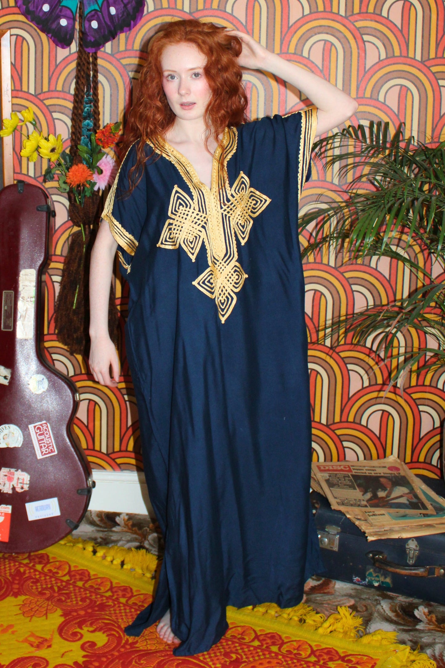 Vintage 70s Navy Blue Kaftan