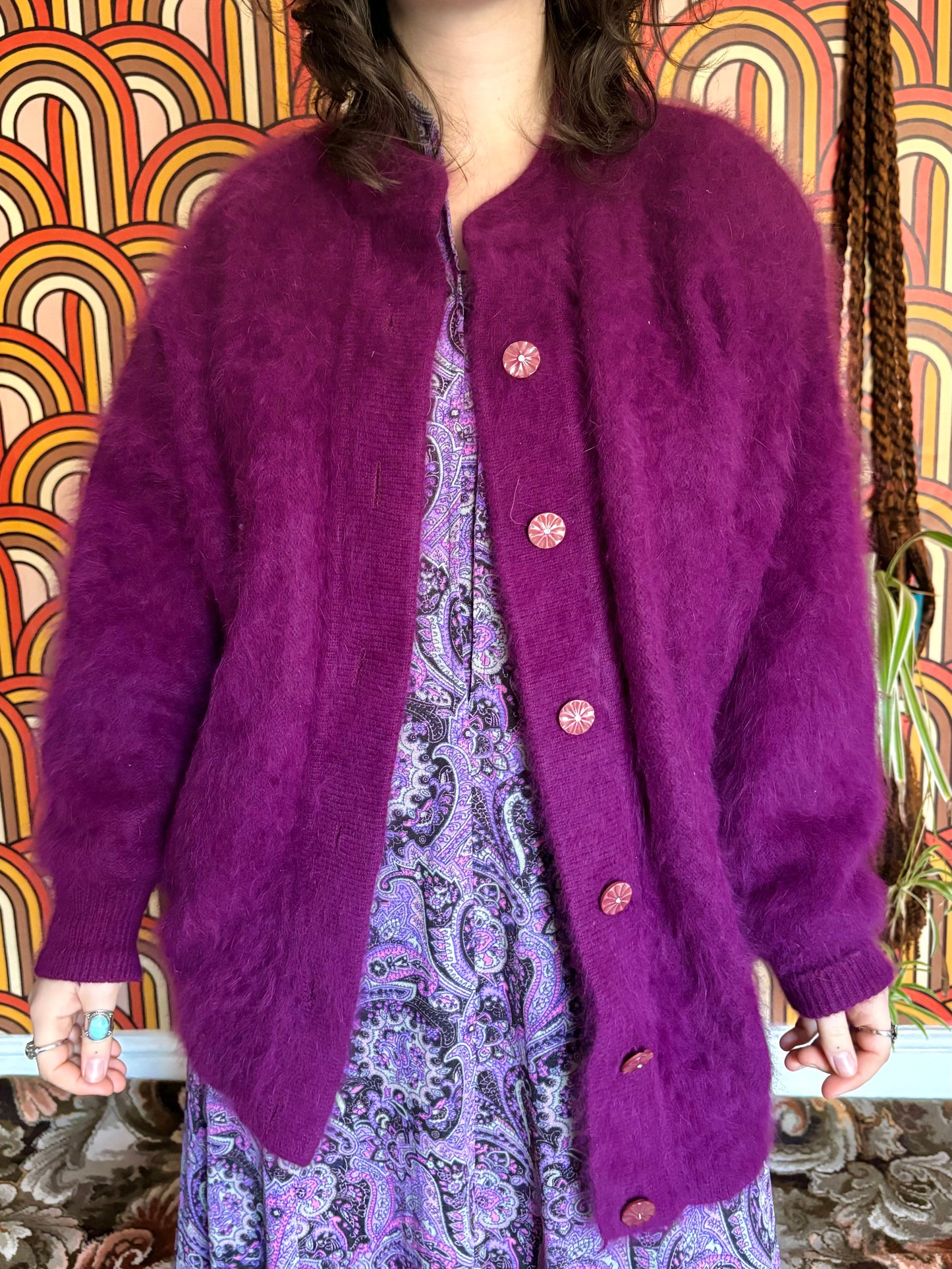 Vintage 80s Purple Angora Cardigan