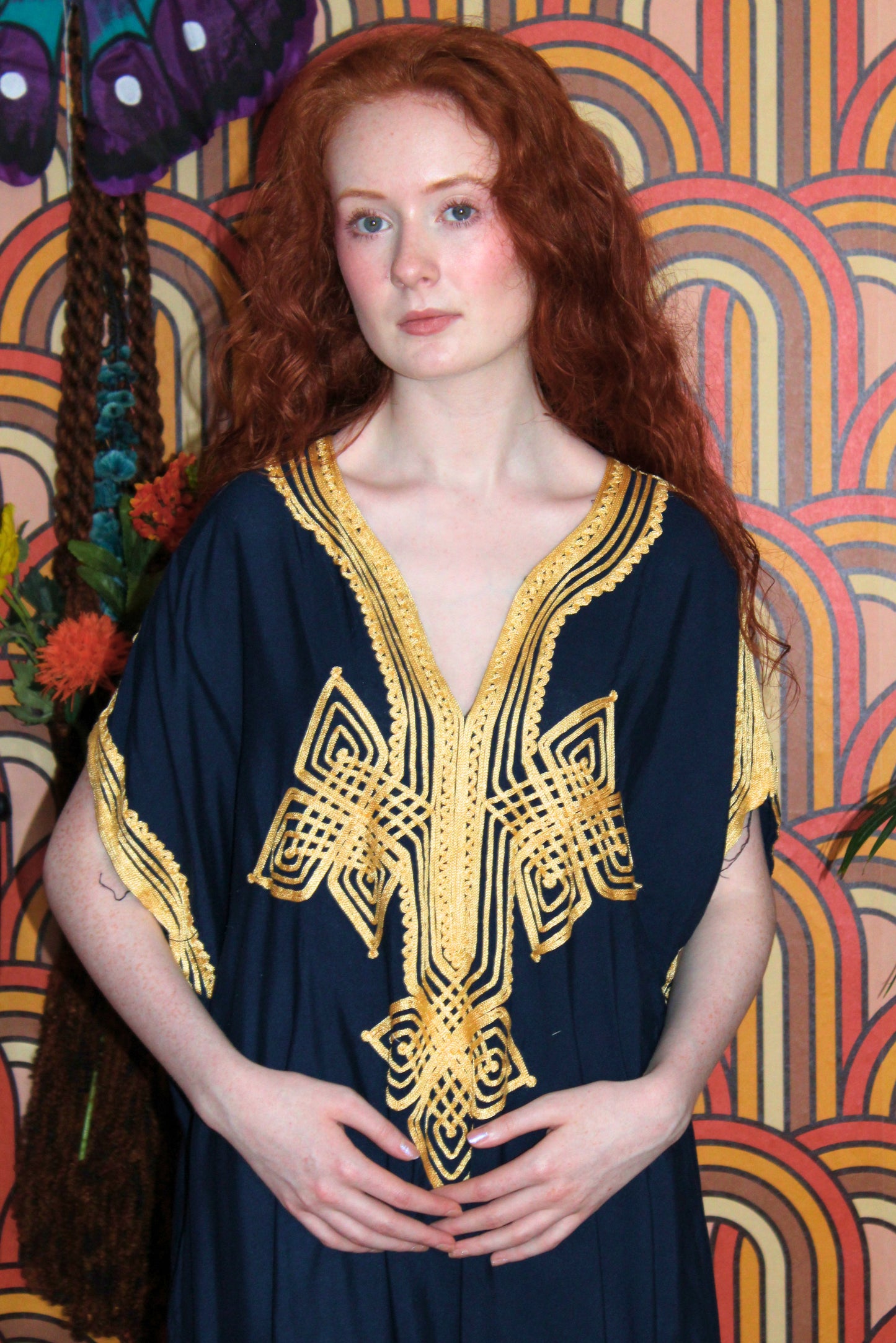 Vintage 70s Navy Blue Kaftan