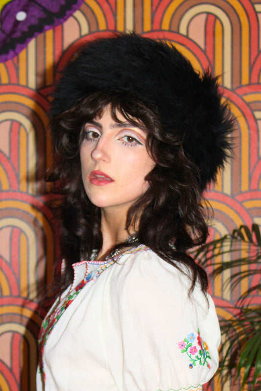 Vintage 70s Black Sheepskin Hat