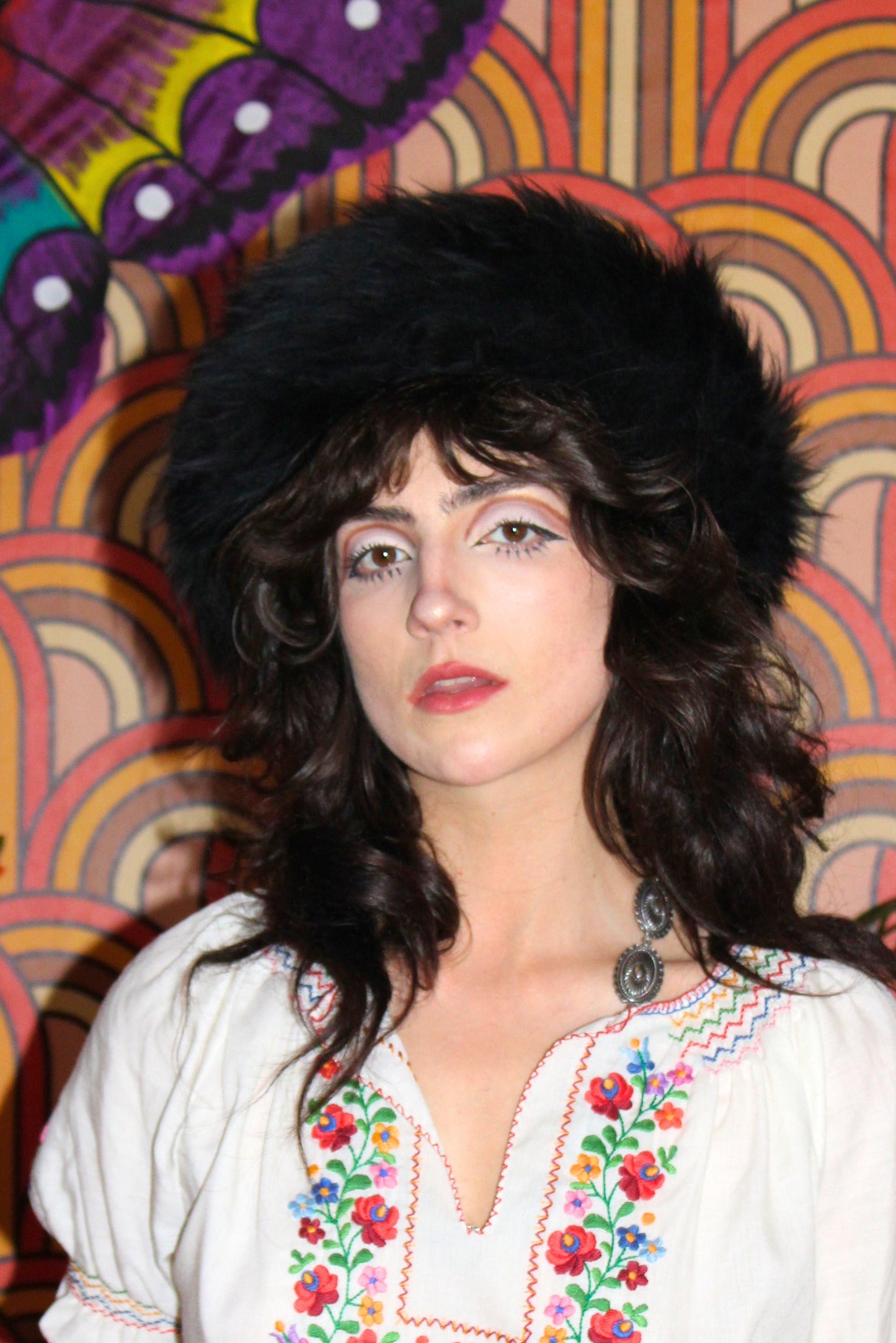 Vintage 70s Black Sheepskin Hat