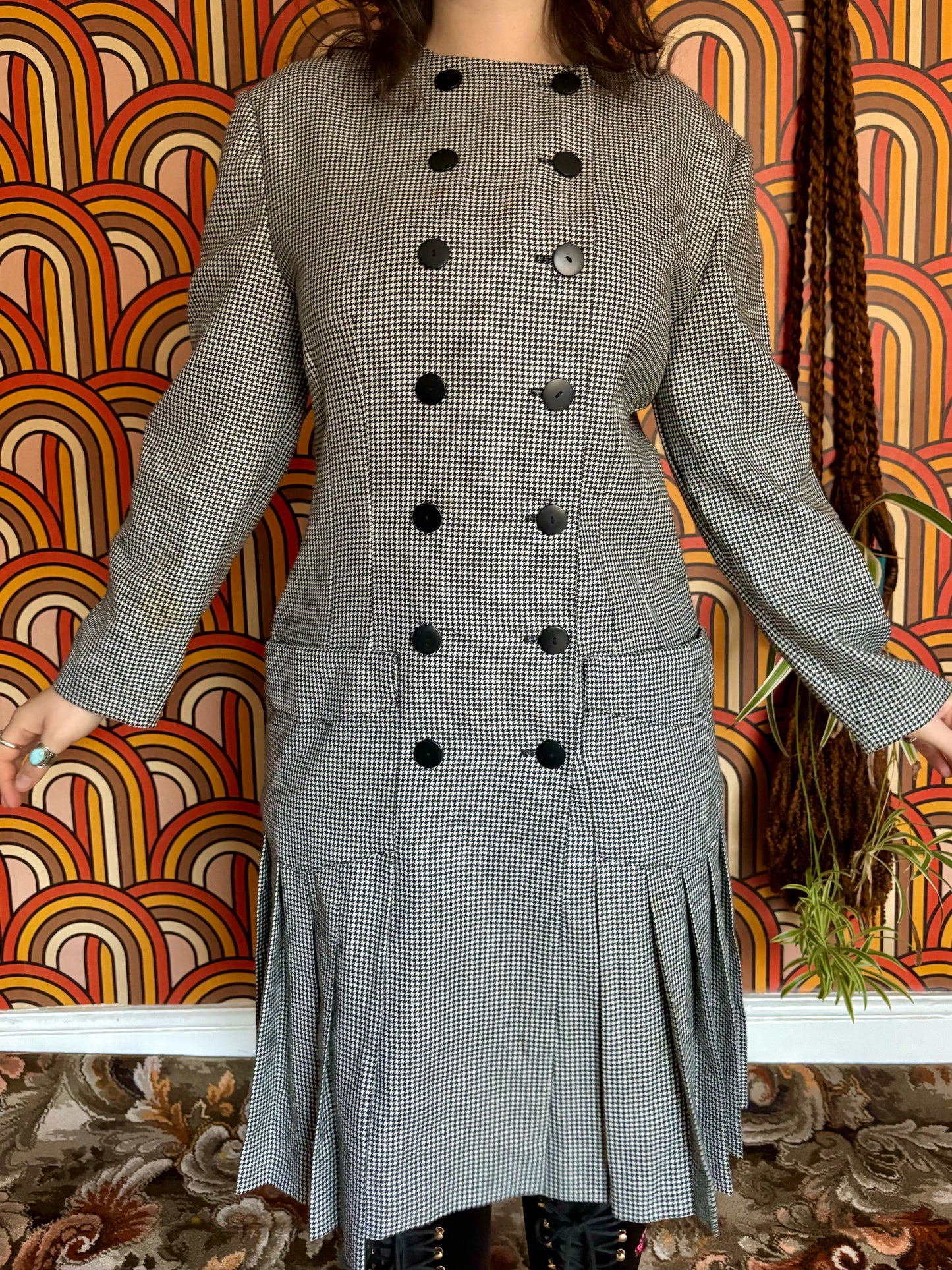 Vintage 80s does 60s Dogtooth Coat Dress