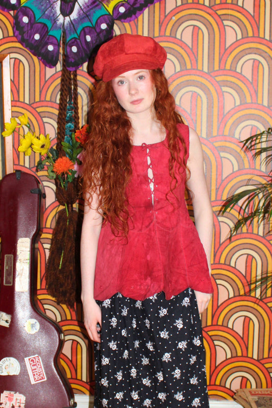 Vintage 70s Suede Lace Up Tunic Top